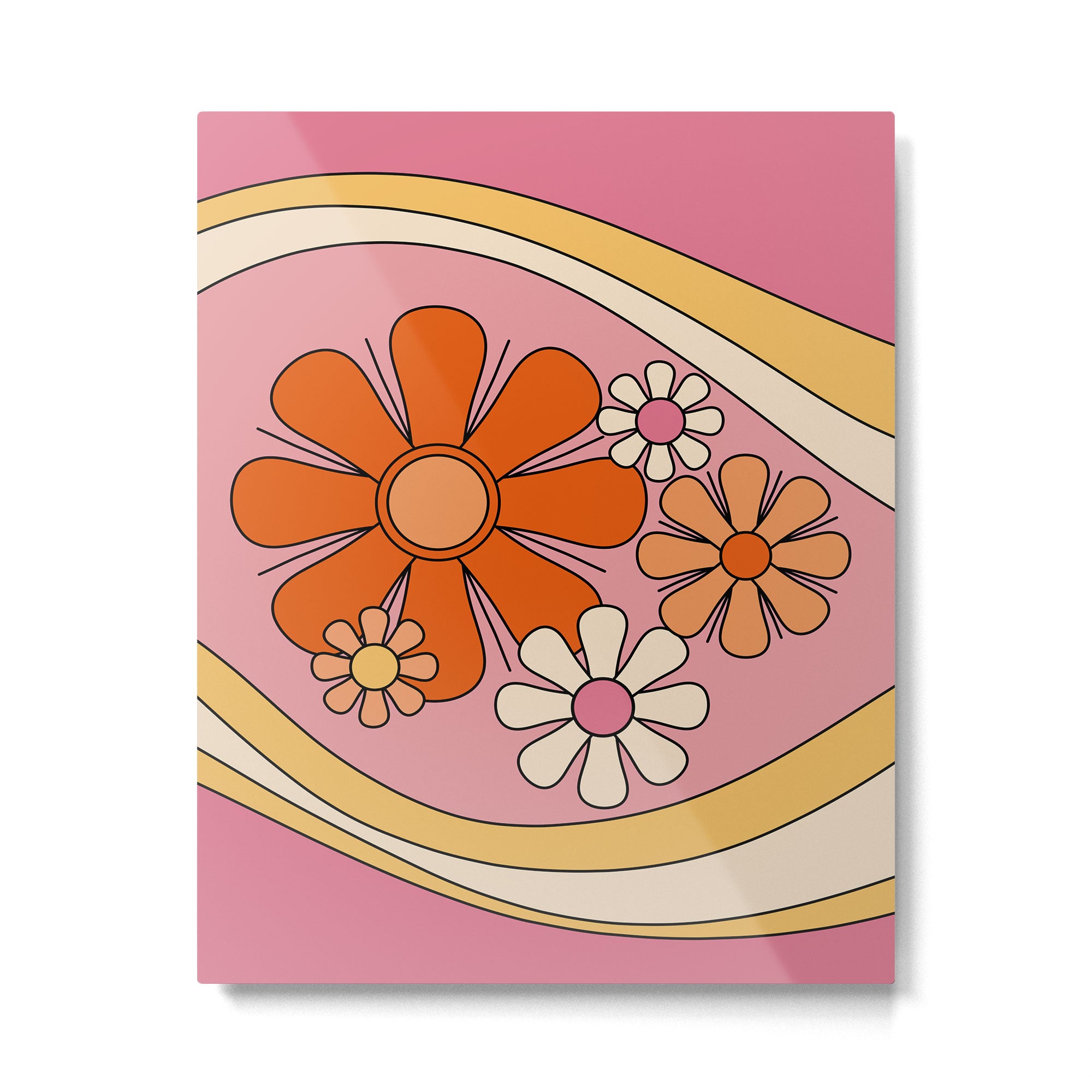 Groovy Floral Daydream Retro 60s 70s Flowers Pink Orange Yellow Metal Print Gallery Image 6