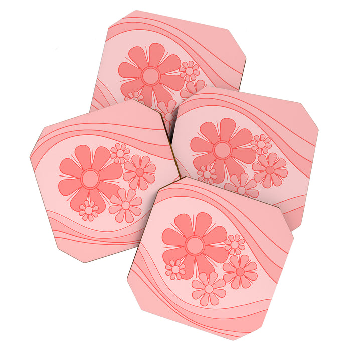 Groovy Floral Daydream Retro 60s 70s Flowers Pretty Pastel Blush Pink Coaster Gallery Image 1