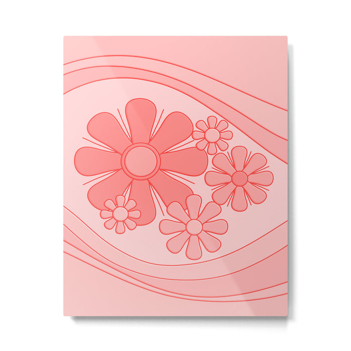 Groovy Floral Daydream Retro 60s 70s Flowers Pretty Pastel Blush Pink Metal Print Gallery Image 1