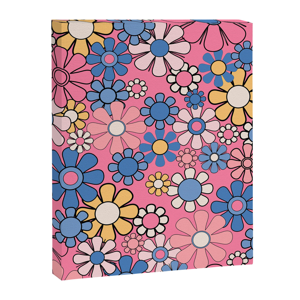 Groovy Floral Retro Garden 60s 70s Flower Pattern Pink Blue Yellow Canvas Print Gallery Image 8