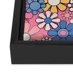 Groovy Floral Retro Garden 60s 70s Flower Pattern Pink Blue Yellow Framed Canvas Print Gallery Image 3