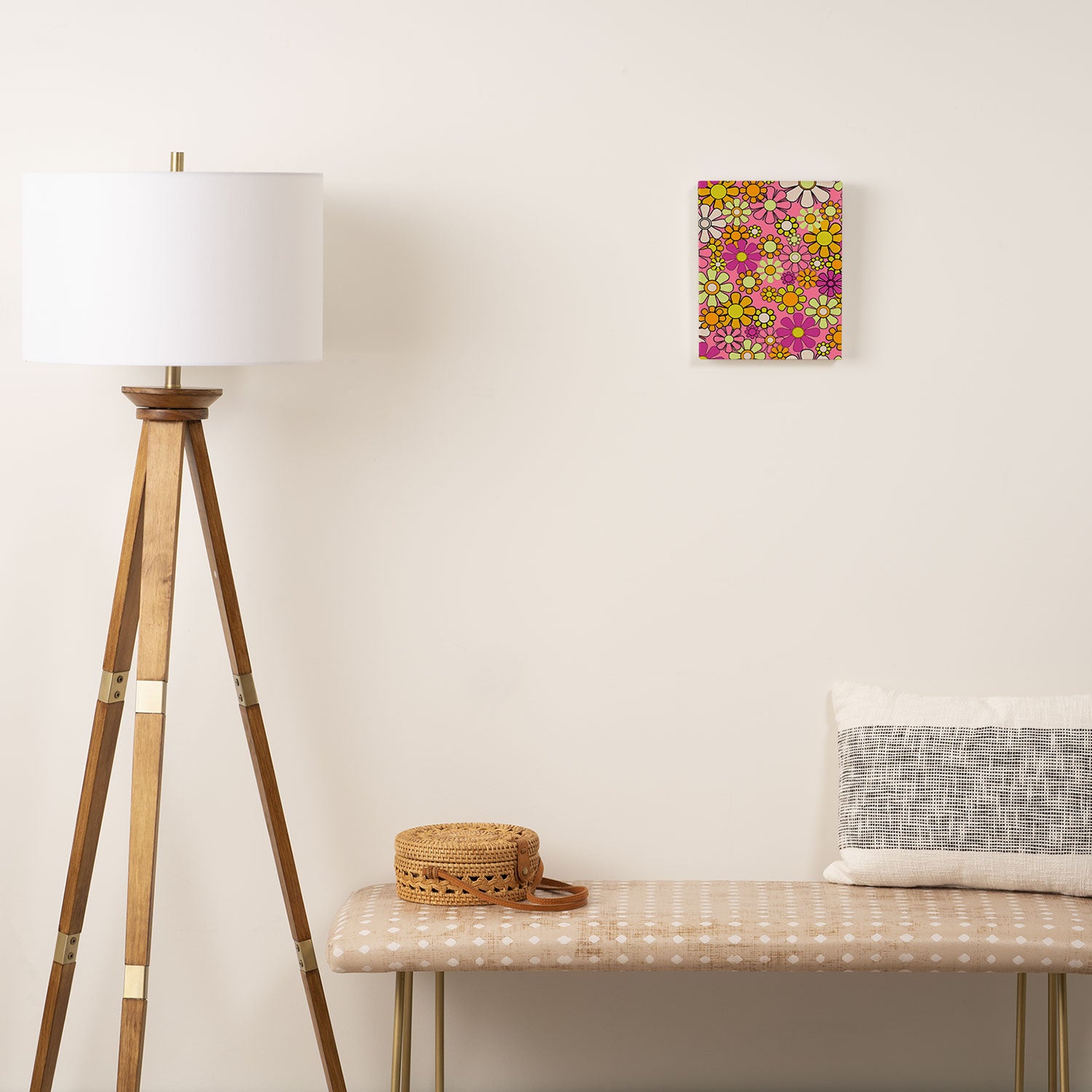 Groovy Floral Retro Garden 60s 70s Flower Pattern Pink Orange Yellow Canvas Print Gallery Image 2