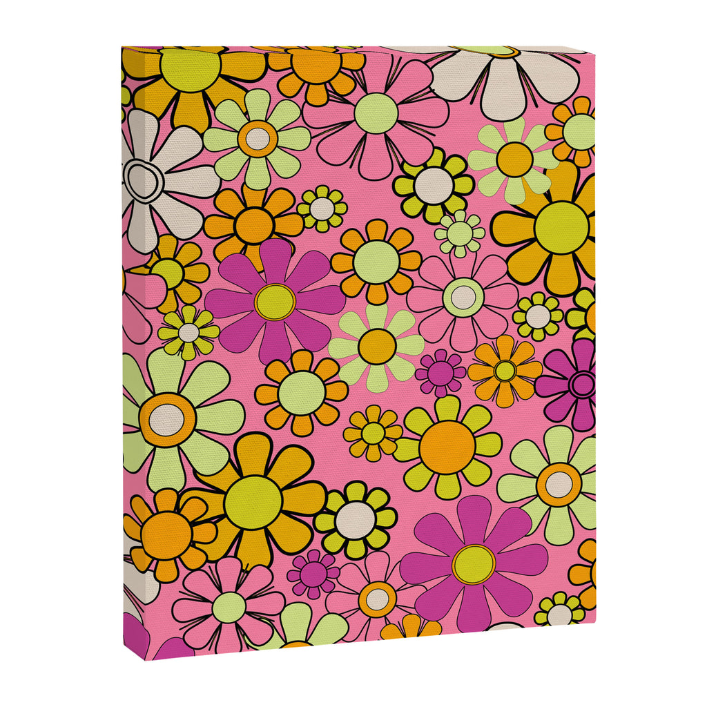 Groovy Floral Retro Garden 60s 70s Flower Pattern Pink Orange Yellow Canvas Print Gallery Image 8