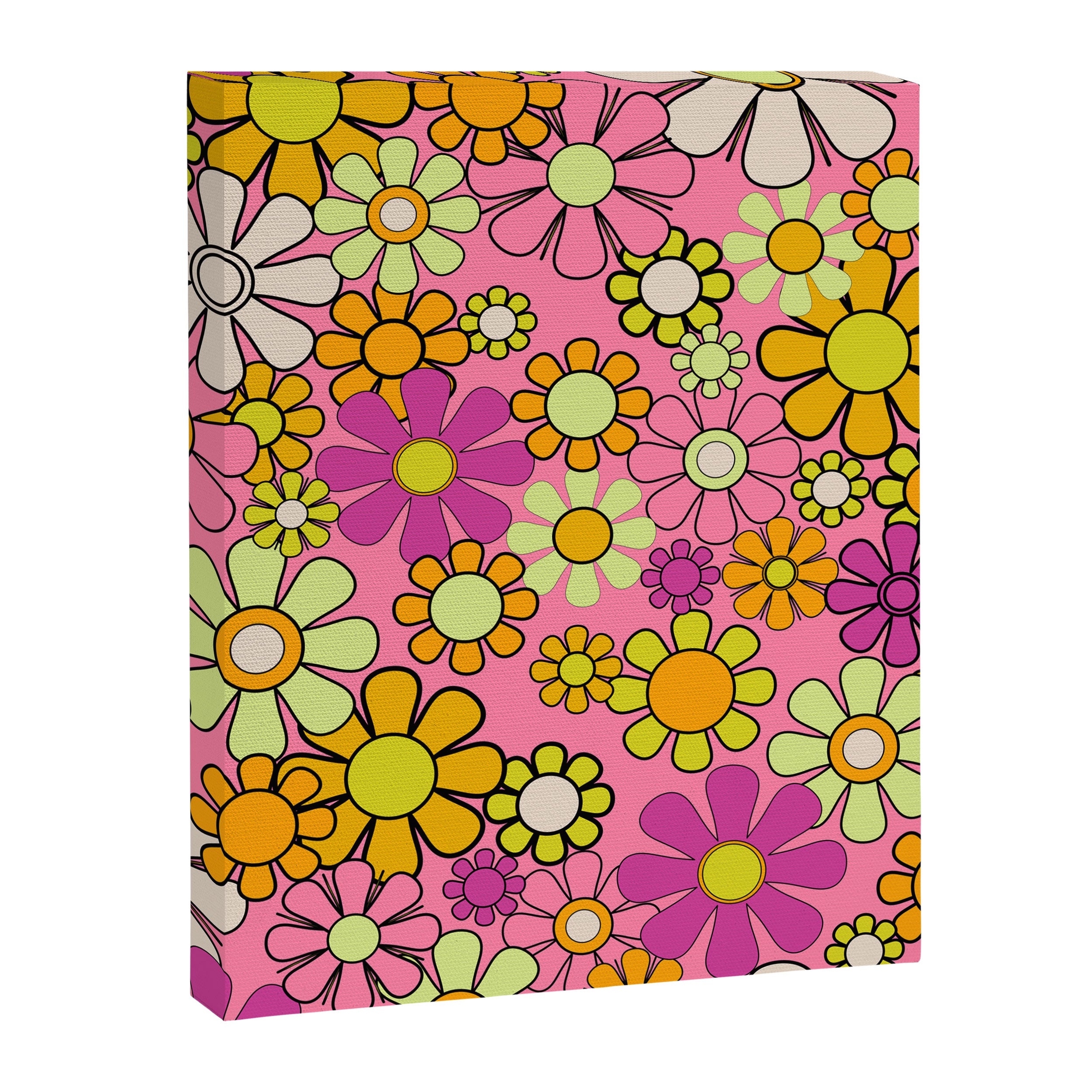 Groovy Floral Retro Garden 60s 70s Flower Pattern Pink Orange Yellow Canvas Print Gallery Image 8
