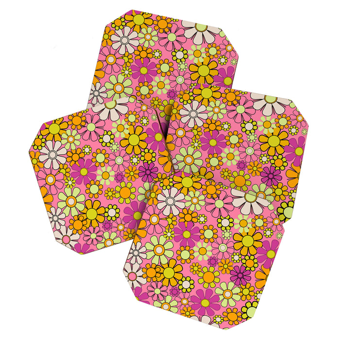Groovy Floral Retro Garden 60s 70s Flower Pattern Pink Orange Yellow Coaster Gallery Image 1