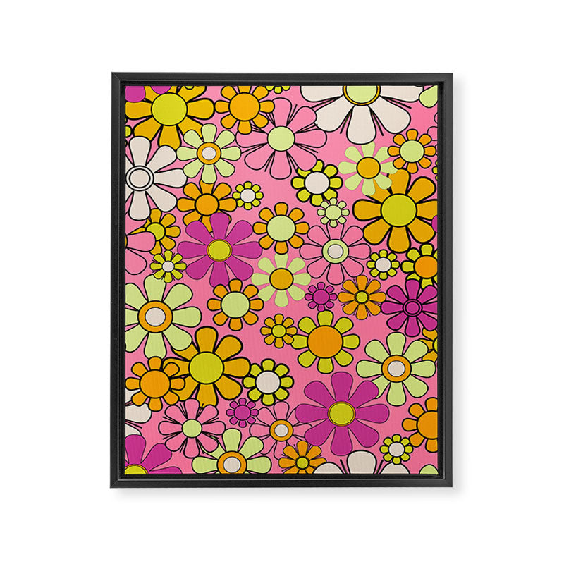 Groovy Floral Retro Garden 60s 70s Flower Pattern Pink Orange Yellow Framed Canvas Print Gallery Image 8