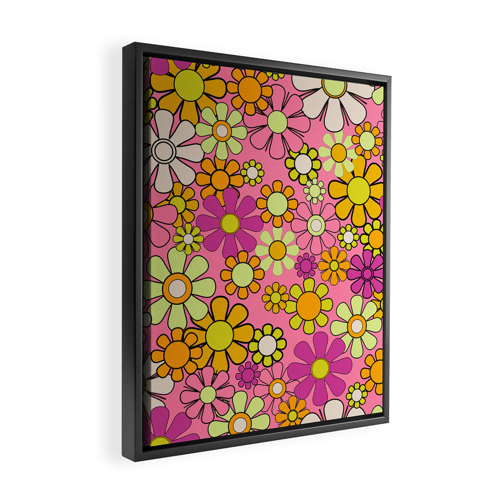 Groovy Floral Retro Garden 60s 70s Flower Pattern Pink Orange Yellow Framed Canvas Print Gallery Image 2