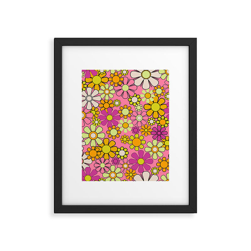 Groovy Floral Retro Garden 60s 70s Flower Pattern Pink Orange Yellow Framed Art Print Gallery Image 6