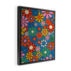 Groovy Floral Retro Garden Bold and Colorful 60s 70s Flower Pattern with Blue Framed Canvas Print Gallery Image 2