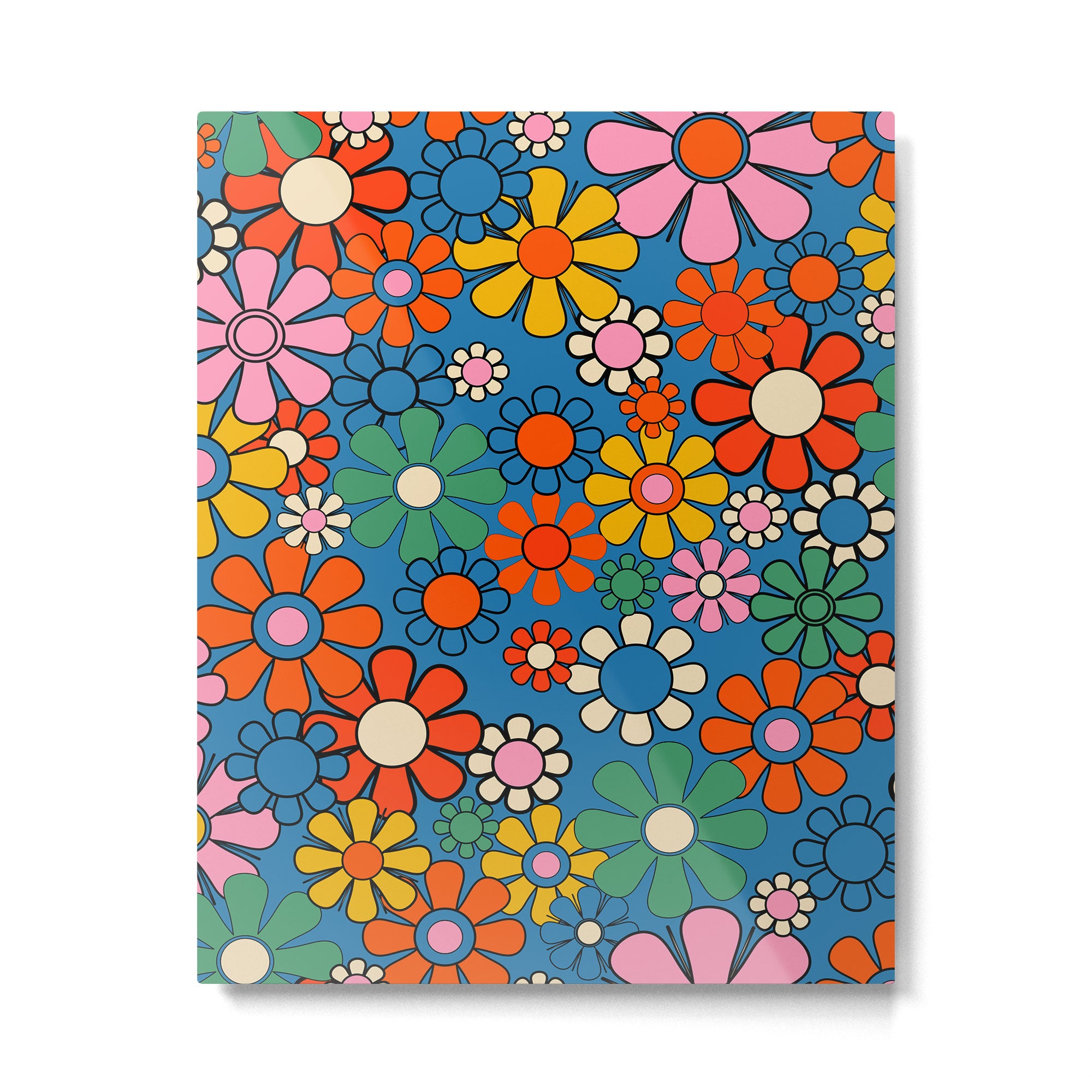 Groovy Floral Retro Garden Bold and Colorful 60s 70s Flower Pattern with Blue Metal Print Gallery Image 6