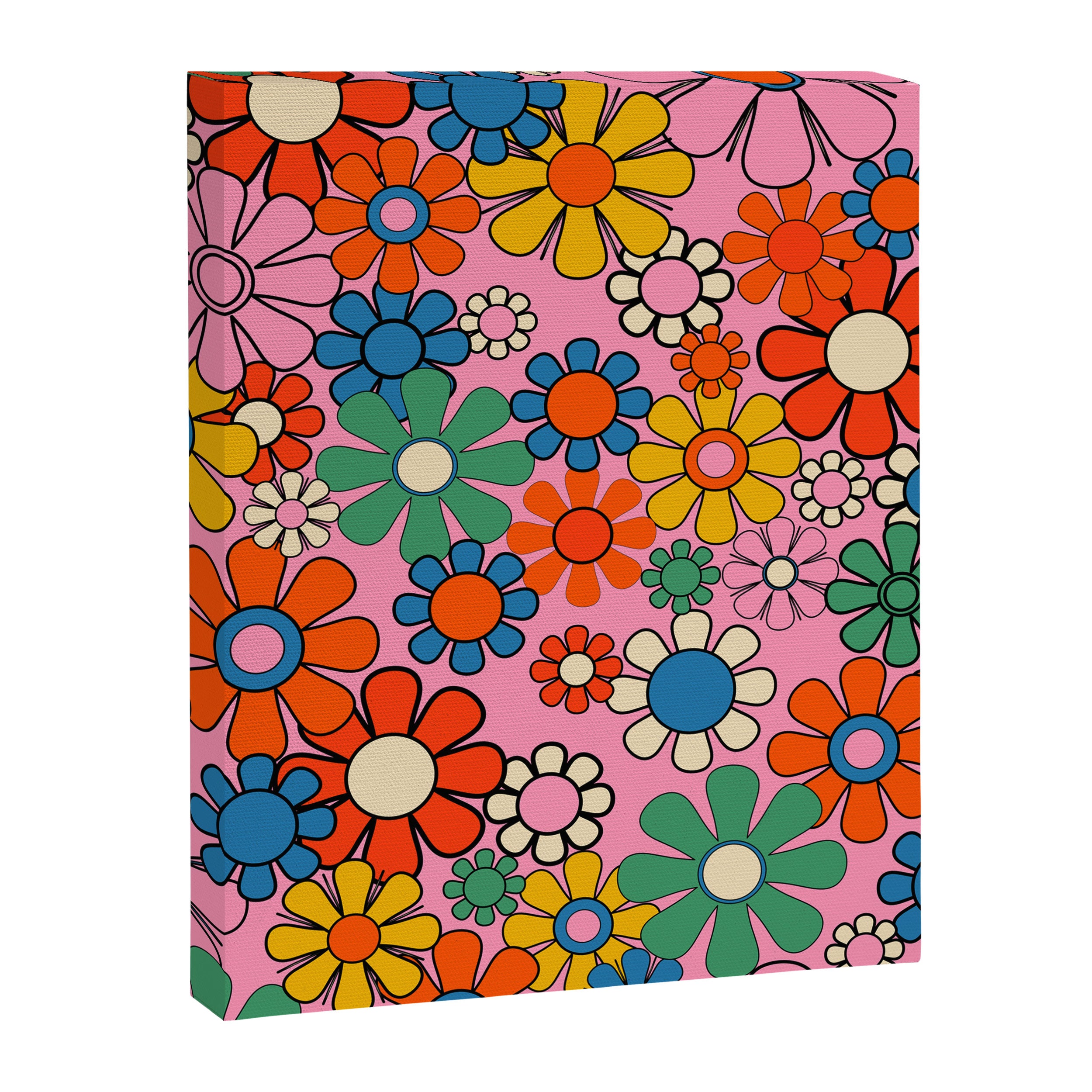Groovy Floral Retro Garden Bold and Colorful 60s 70s Flower Pattern with Pink Canvas Print Gallery Image 8