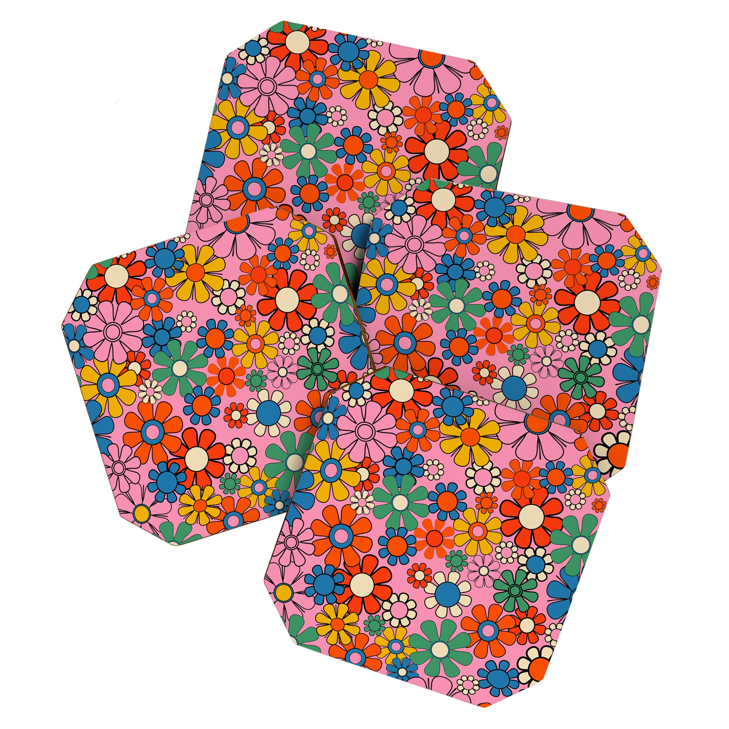 Groovy Floral Retro Garden Bold and Colorful 60s 70s Flower Pattern with Pink Coaster Gallery Image 1