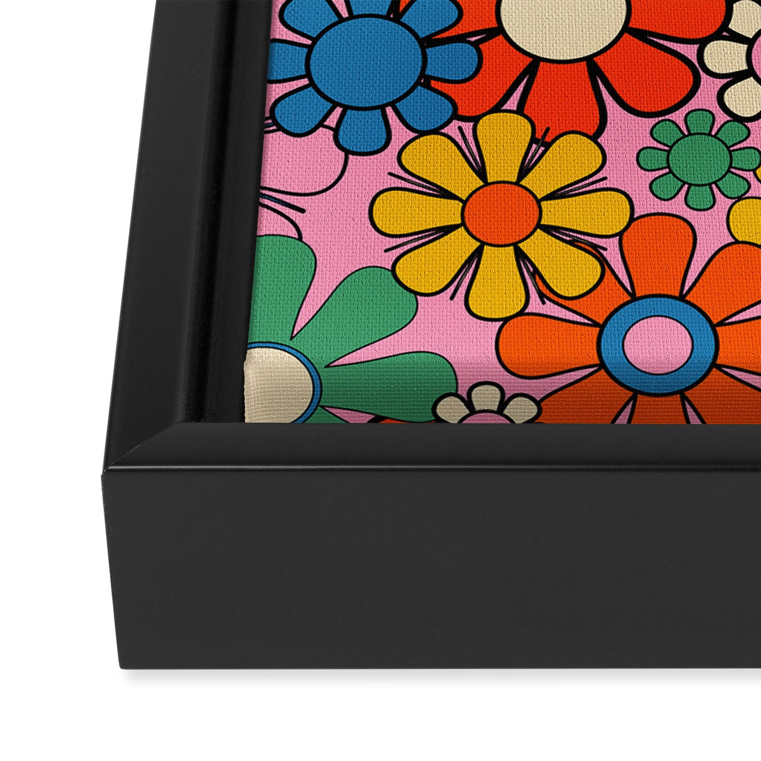 Groovy Floral Retro Garden Bold and Colorful 60s 70s Flower Pattern with Pink Framed Canvas Print Gallery Image 3