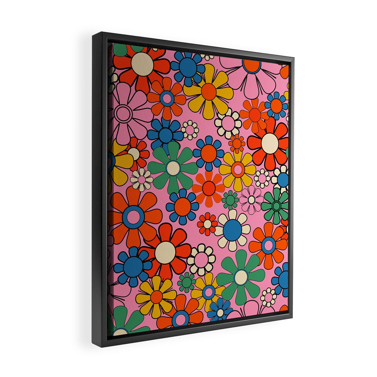 Groovy Floral Retro Garden Bold and Colorful 60s 70s Flower Pattern with Pink Framed Canvas Print Gallery Image 2