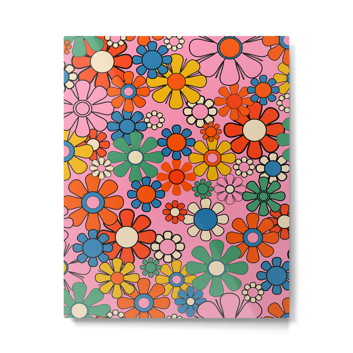 Groovy Floral Retro Garden Bold and Colorful 60s 70s Flower Pattern with Pink Metal Print Gallery Image 1
