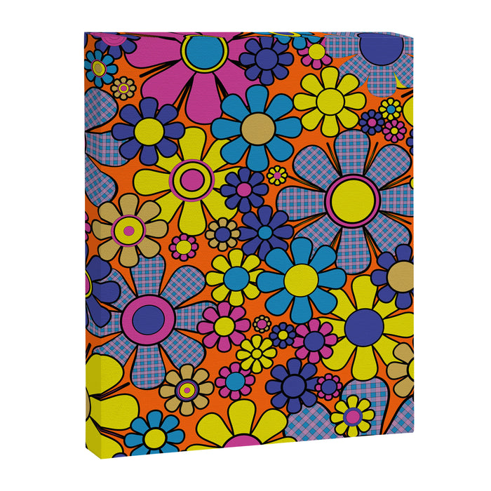 Groovy Maximalist Floral Retro Garden Gingham Flowers 60s 70s Pattern Canvas Print Gallery Image 1