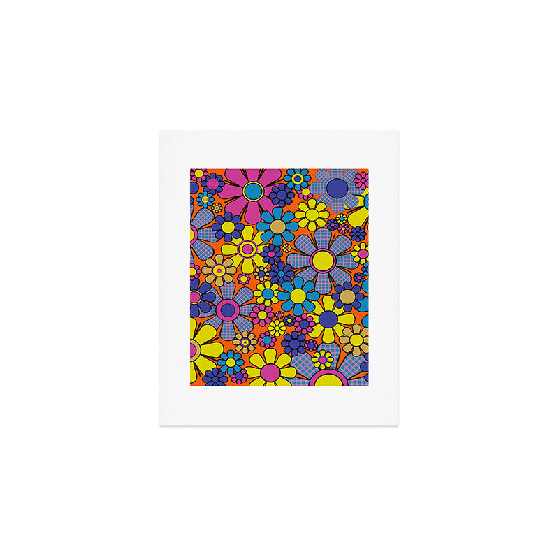 Groovy Maximalist Floral Retro Garden Gingham Flowers 60s 70s Pattern Art Print Gallery Image 1