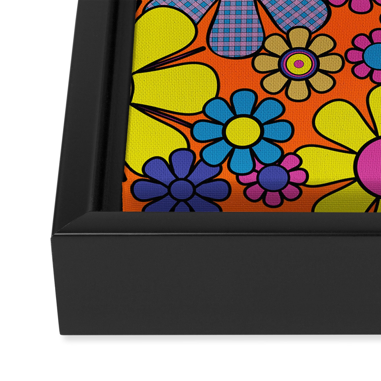 Groovy Maximalist Floral Retro Garden Gingham Flowers 60s 70s Pattern Framed Canvas Print Gallery Image 3
