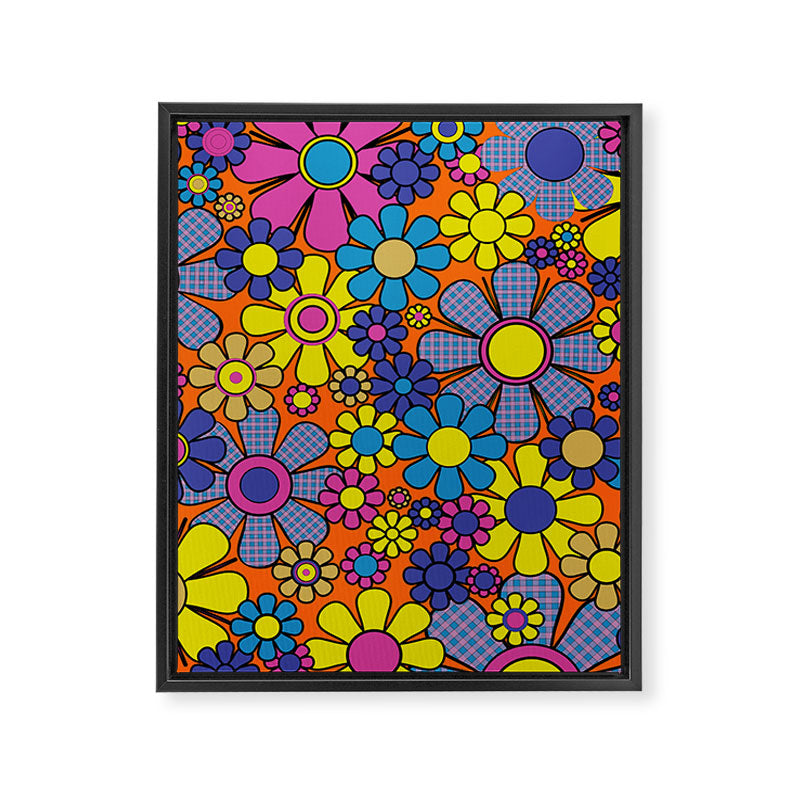 Groovy Maximalist Floral Retro Garden Gingham Flowers 60s 70s Pattern Framed Canvas Print Gallery Image 8