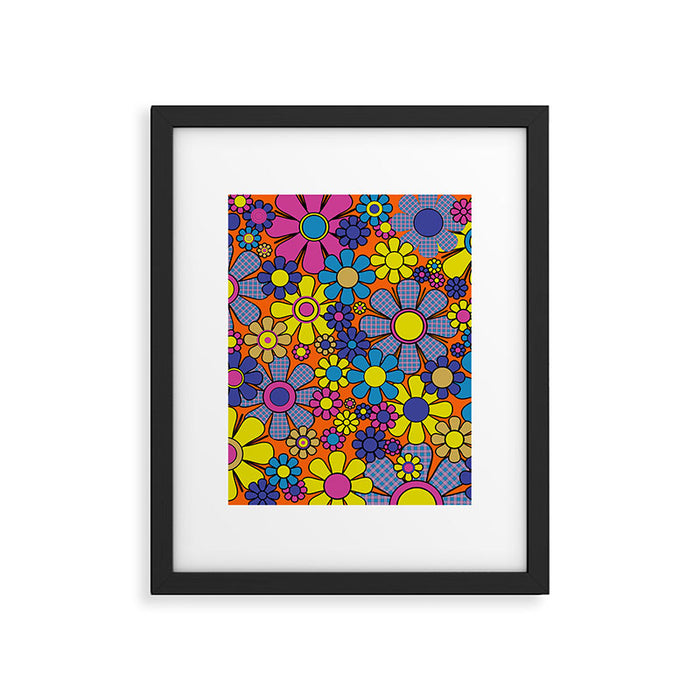 Groovy Maximalist Floral Retro Garden Gingham Flowers 60s 70s Pattern Framed Art Print Gallery Image 1