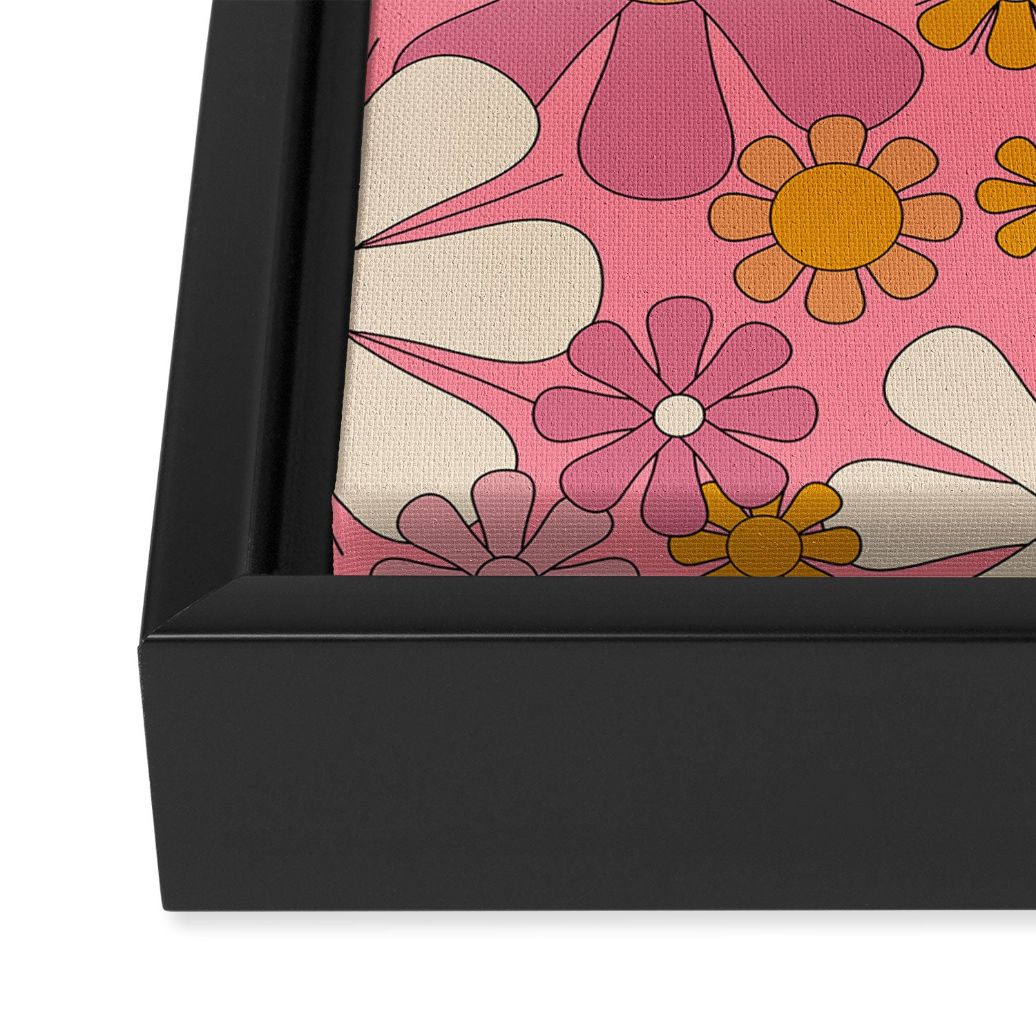 Groovy Pink Retro Garden Flowers 60s 70s Floral Pattern Framed Canvas Print Gallery Image 3