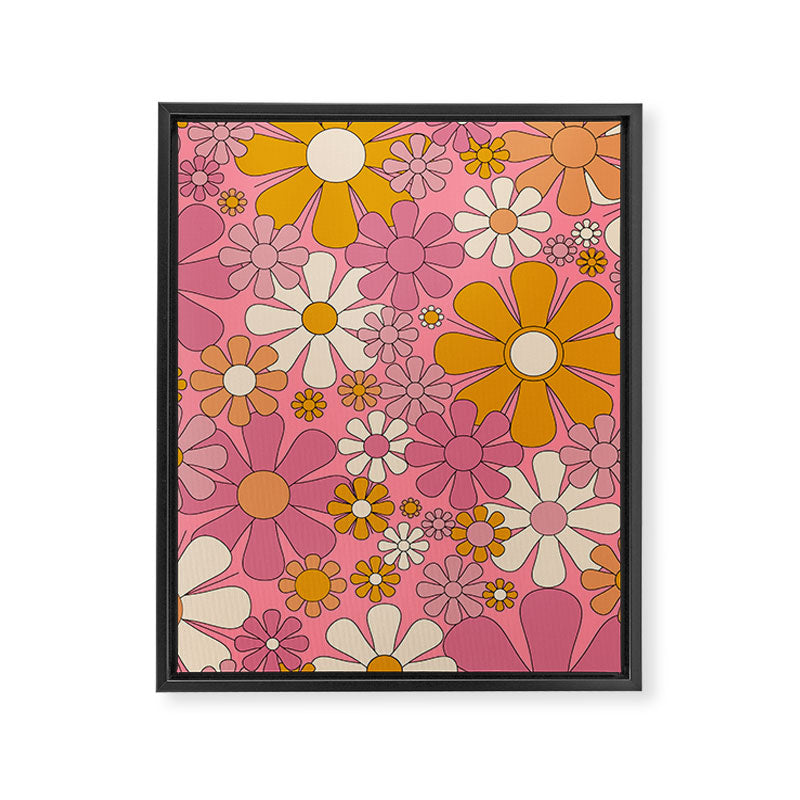 Groovy Pink Retro Garden Flowers 60s 70s Floral Pattern Framed Canvas Print Gallery Image 8
