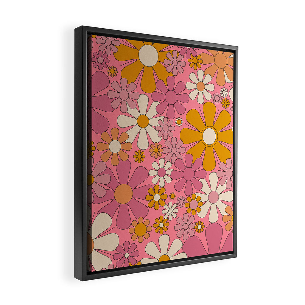 Groovy Pink Retro Garden Flowers 60s 70s Floral Pattern Framed Canvas Print Gallery Image 2