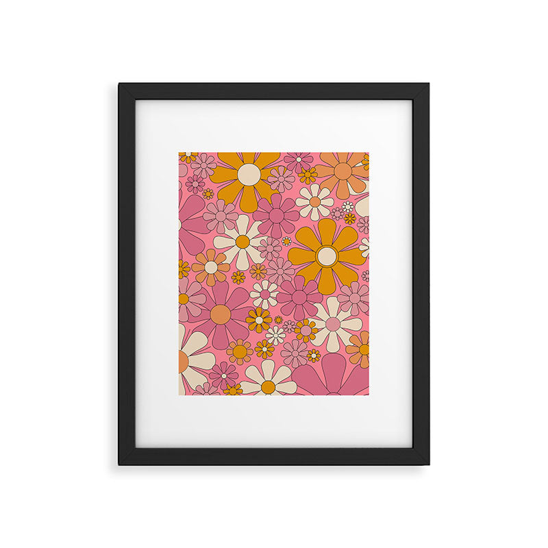 Groovy Pink Retro Garden Flowers 60s 70s Floral Pattern Framed Art Print Gallery Image 6
