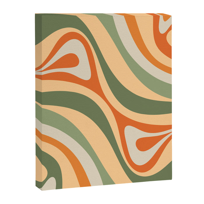 Groovy Retro Abstract New Groove Swirl Pattern in Mossy Sage Olive Green Apricot Orange Canvas Print Gallery Image 1