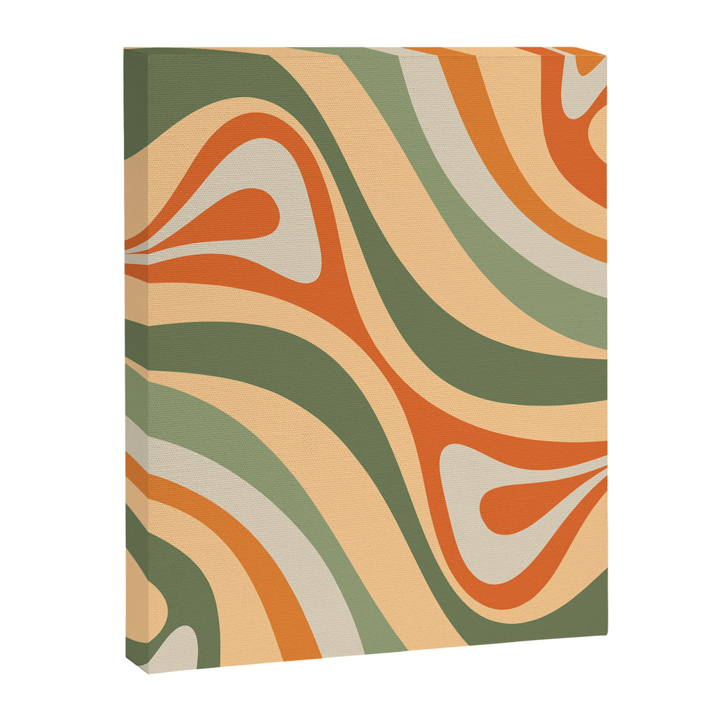 Groovy Retro Abstract New Groove Swirl Pattern in Mossy Sage Olive Green Apricot Orange Canvas Print Gallery Image 8