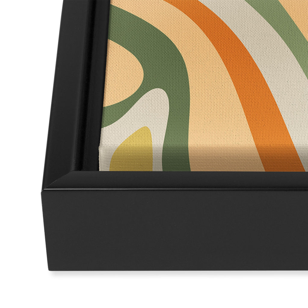 Groovy Retro Abstract New Groove Swirl Pattern in Mossy Sage Olive Green Apricot Orange Framed Canvas Print Gallery Image 3