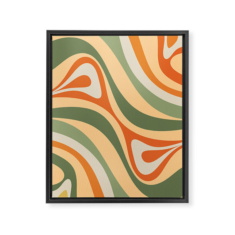 Groovy Retro Abstract New Groove Swirl Pattern in Mossy Sage Olive Green Apricot Orange Framed Canvas Print Gallery Image 8