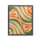 Groovy Retro Abstract New Groove Swirl Pattern in Mossy Sage Olive Green Apricot Orange Framed Canvas Print Gallery Image 8