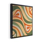 Groovy Retro Abstract New Groove Swirl Pattern in Mossy Sage Olive Green Apricot Orange Framed Canvas Print Gallery Image 2