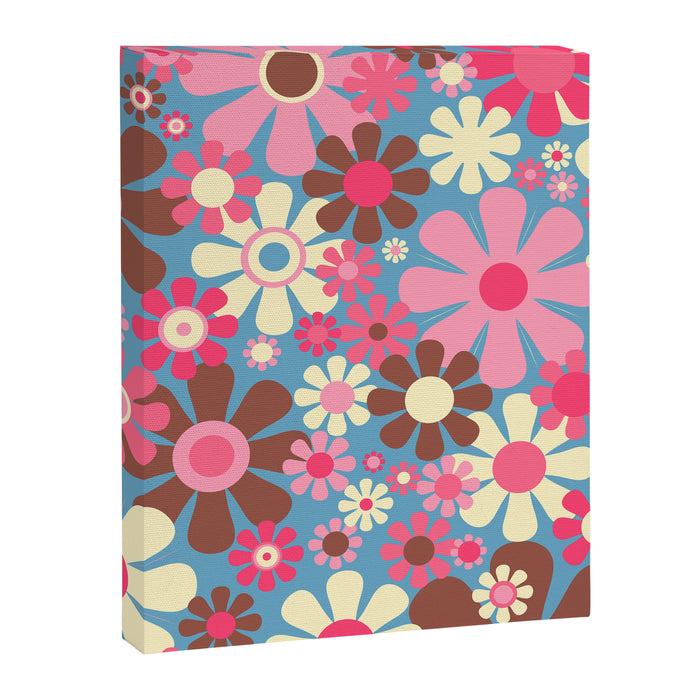 Groovy Retro Floral Garden 60s 70s Pattern in Cheerful Pink Brown and Blue Canvas Print Gallery Image 1
