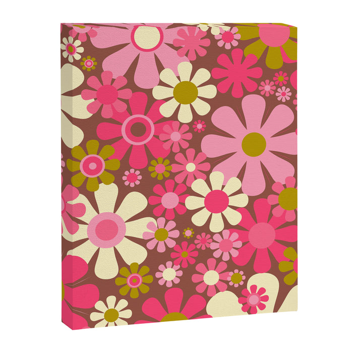 Groovy Retro Floral Garden 60s 70s Pattern in Pink Avocado Brown 2 Canvas Print Gallery Image 1