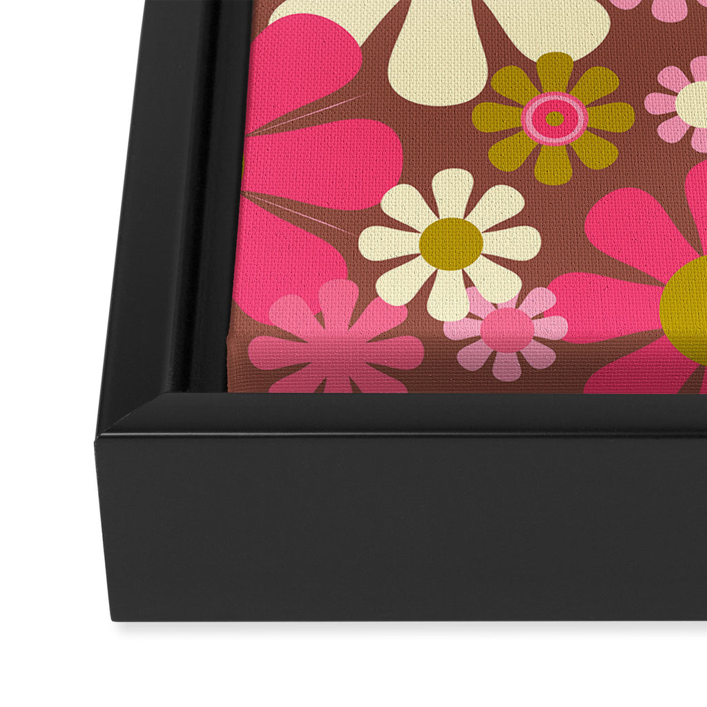 Groovy Retro Floral Garden 60s 70s Pattern in Pink Avocado Brown 2 Framed Canvas Print Gallery Image 3