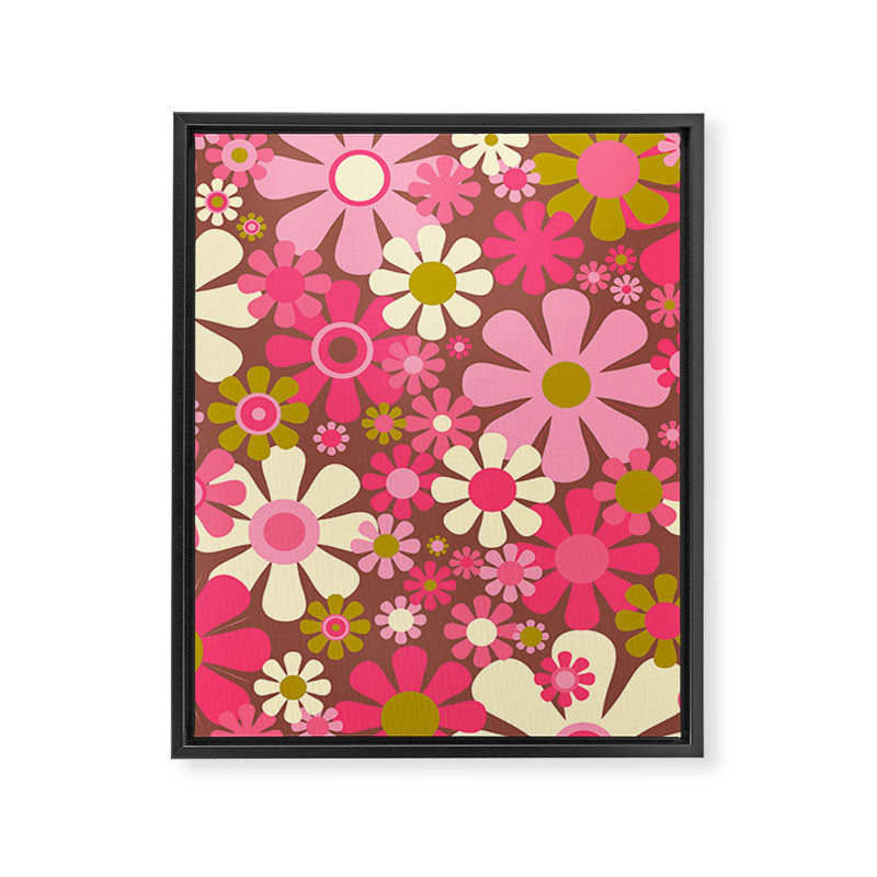 Groovy Retro Floral Garden 60s 70s Pattern in Pink Avocado Brown  Framed Canvas Print Gallery Image 8