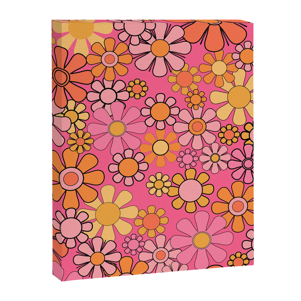 Groovy Retro Floral Garden Pretty Pink 60s 70s Flower Pattern with Yellow and Orange Canvas Print Gallery Image 8