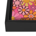 Groovy Retro Floral Garden Pretty Pink 60s 70s Flower Pattern with Yellow and Orange Framed Canvas Print Gallery Image 3
