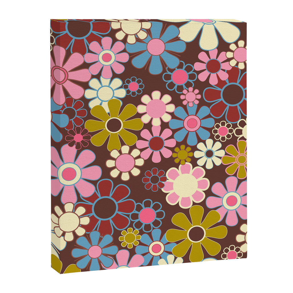Groovy Retro Garden 60s 70s Eclectic Floral Pattern on Brown Canvas Print Gallery Image 8