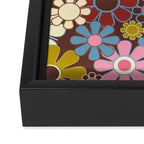 Groovy Retro Garden 60s 70s Eclectic Floral Pattern on Brown Framed Canvas Print Gallery Image 3