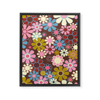 Groovy Retro Garden 60s 70s Eclectic Floral Pattern on Brown Framed Canvas Print Gallery Image 8