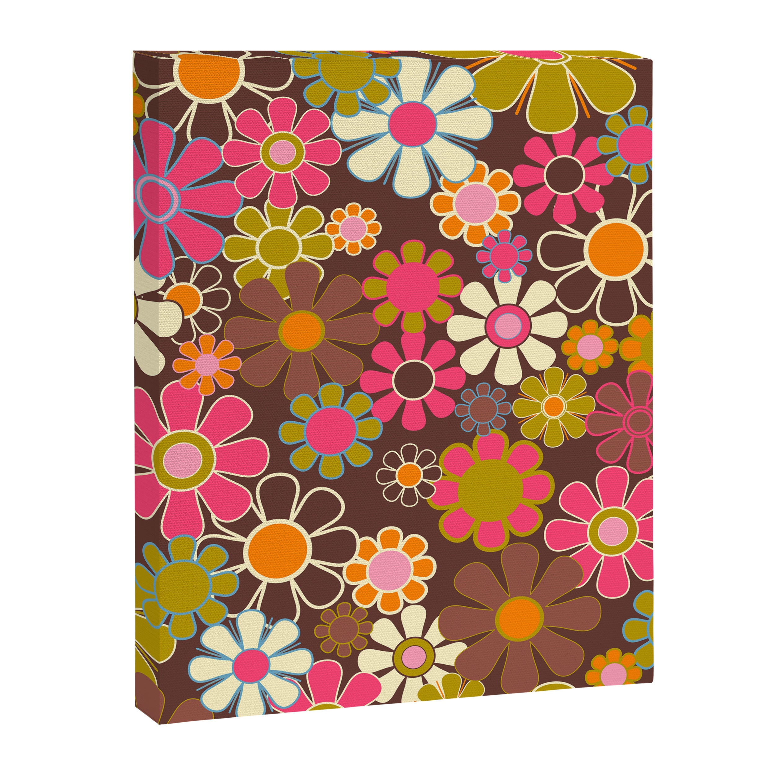 Groovy Retro Garden 60s 70s Floral Pattern Brown Avocado Pink Canvas Print Gallery Image 8