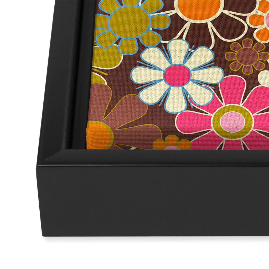 Groovy Retro Garden 60s 70s Floral Pattern Brown Avocado Pink Framed Canvas Print Gallery Image 3