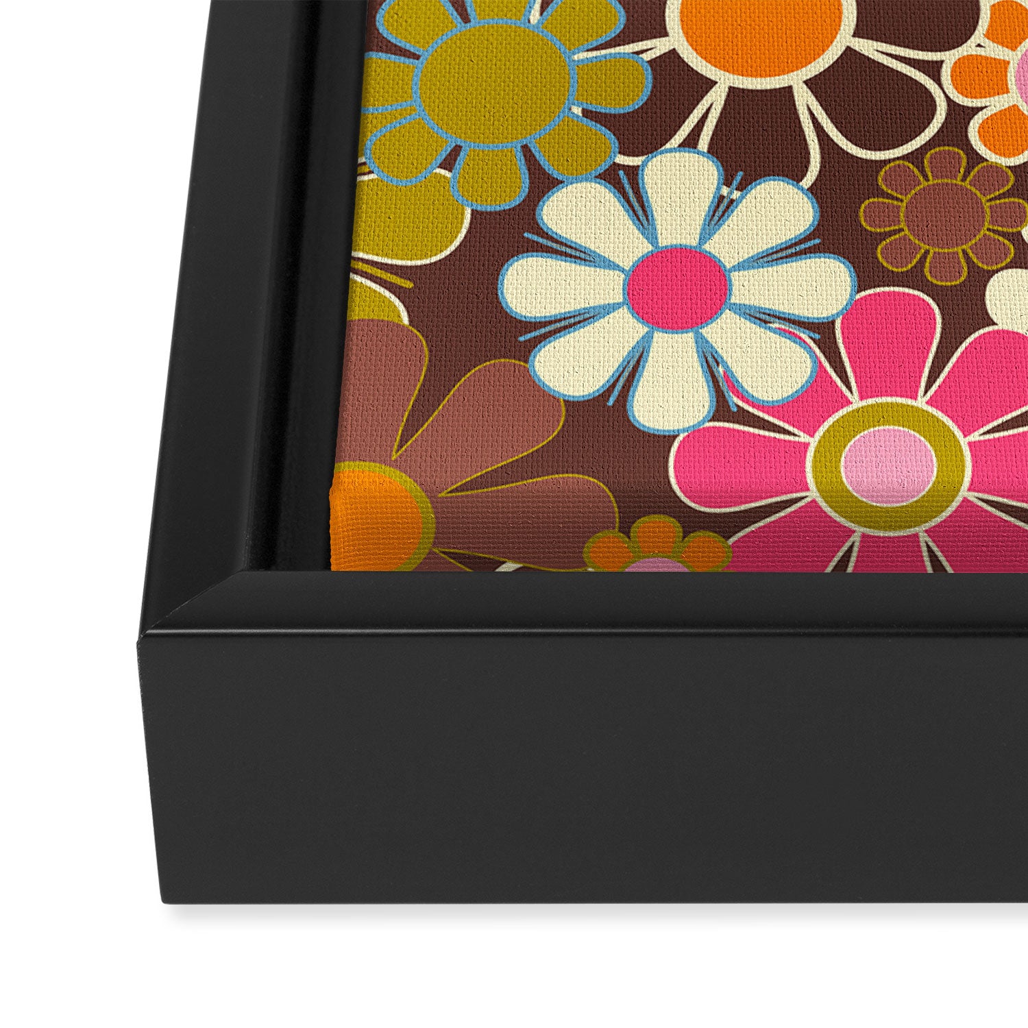 Groovy Retro Garden 60s 70s Floral Pattern Brown Avocado Pink Framed Canvas Print Gallery Image 3