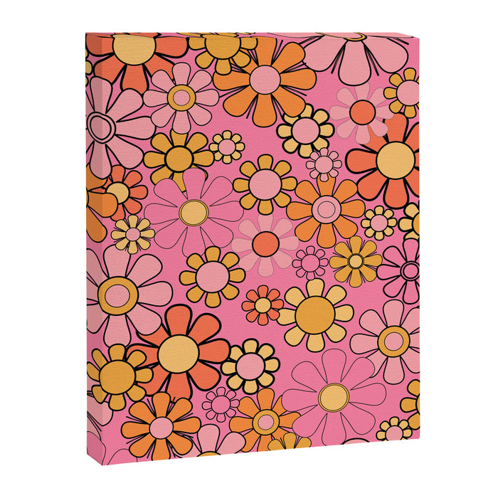 Groovy Retro Garden 60s 70s Floral Pattern in Pink and Orange Tones Canvas Print Gallery Image 1