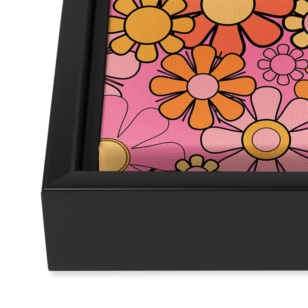 Groovy Retro Garden 60s 70s Floral Pattern in Pink and Orange Tones Framed Canvas Print Gallery Image 3