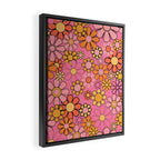Groovy Retro Garden 60s 70s Floral Pattern in Pink and Orange Tones Framed Canvas Print Gallery Image 2