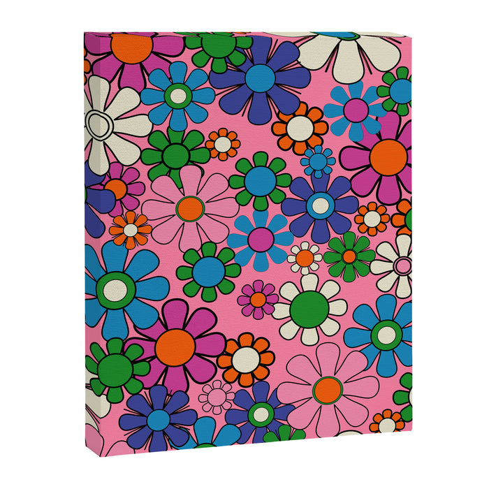 Groovy Retro Garden Colorful 60s 70s Pink Floral Pattern Canvas Print Gallery Image 1